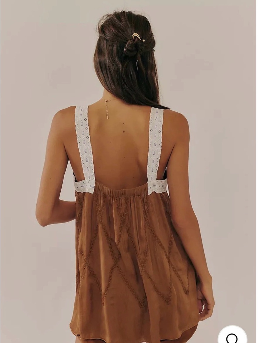 Women's Lace-Trim Slip Nightdress in Brown - Picture 2 of 4
